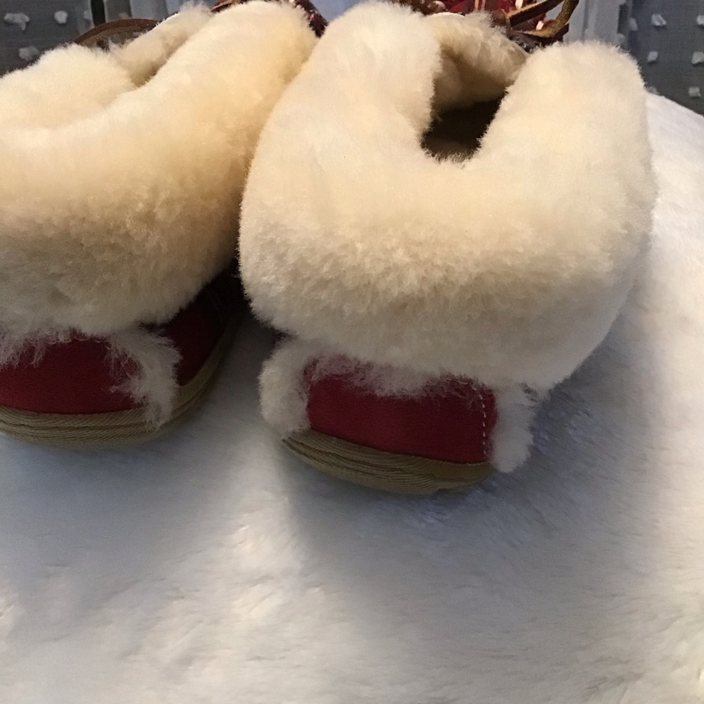 L.L.Bean Wicked Good Moccasin Slippers. Red Plaid, Shearling Lined Women’s Sz 7. - Picture 4 of 11